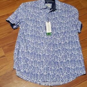 REPORT COLLECTION Sustainable Fiber Leaf Print Blue and White Men's M Shirt